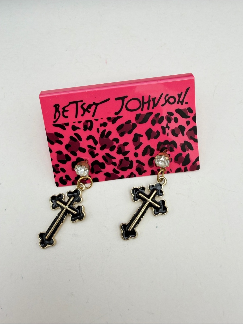 Betsey Johnson Cross Rhinestone Goth Earrings Y2K NWT